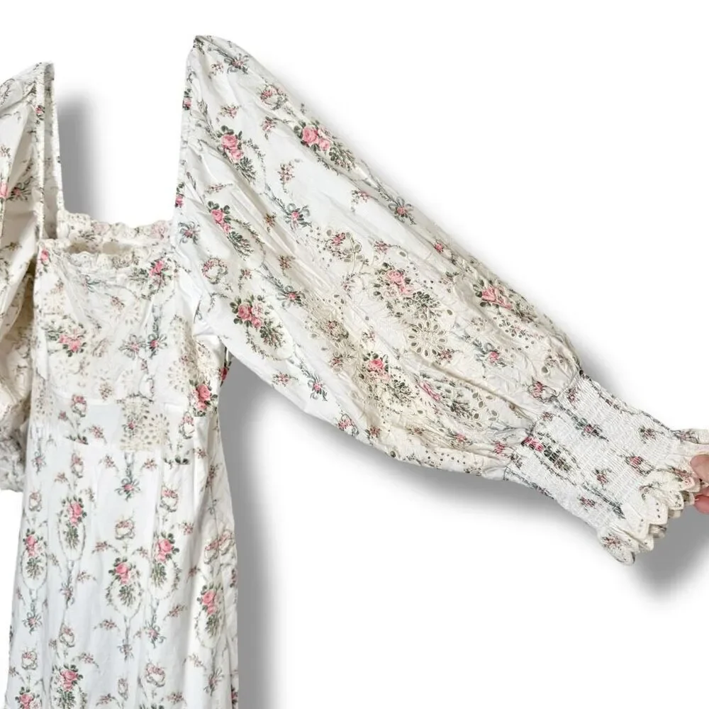 LoveShackFancy Toulon Midi Vanilla Kisses Embroidered Ruffle Dress Women’s Sz 6 - Picture 4 of 14